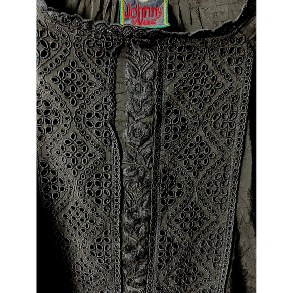 Johnny Was Embroidered Blouse Tunic Drawstring Waist Long Sleeve Black Size S - Picture 5 of 7